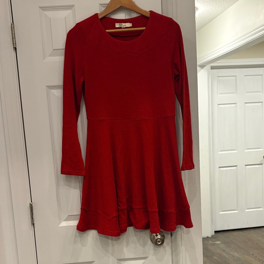 Aryeh Red Skater Long Sleeve Dress Sz L